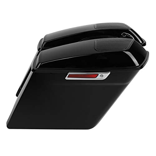 XFMT Motorcycle Saddlebags 5" Stretched Extended Hard Saddle Bags W/ 6"x9" Speaker Lids For Harley Touring Road King Street Glide Road Glide Electra Glide 2014-2024, Vivid Black & Chrome Latches - color: 5" Stretched-Vivid Black W/ 6x9" Speaker Lids Chrom