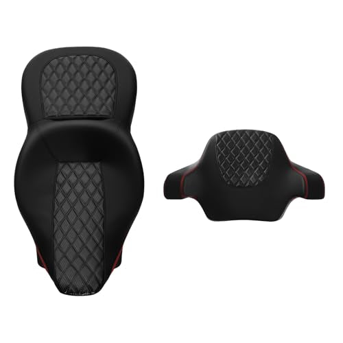 SLMOTO Hammock Seat Driver Rider Brackrest Wrap Around King Trunk Backrest Pad fit for Harley Touring Road King Street Glide Road Glide Electra Glide 2014-2023 2 Up Seat Black Red - color: B Style G Black Seat