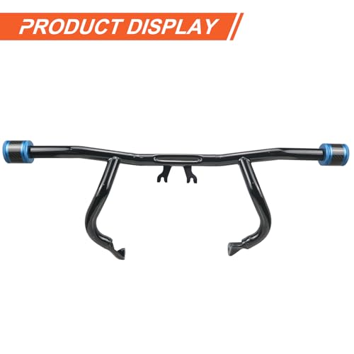 Engine Guard Flat Out Crash Bar for 2014-2025 Harley Touring Street Glide Road Glide Road King Electra Glide Ultra Models (Gloss Black w/Blue CNC) - color: Gloss Black w/Blue CNC