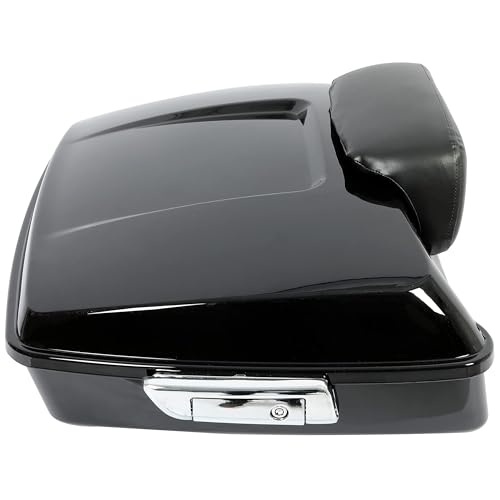 ECOTRIC Chopped Luggage Trunk W/Pad Compatible with 2014-2024 Harley Touring Road King Road Glide Street Glide Electra Glide Tail Box Trunk with Backrest - color: Black, size: Chopped Luggage Trunk W/ Razor Pad