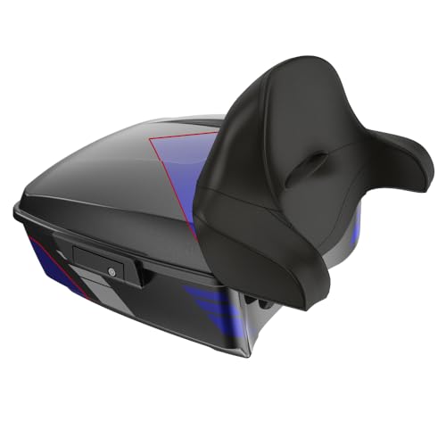 Advanblack 2025 Road Glide King Tour Trunk Pack Black Latch Wrap-Around Backrest Compatible with 1997-2025 Harley Touring Road Glide, Street Glide, Electra Glide (Blue Streak) - color: Blue Streak
