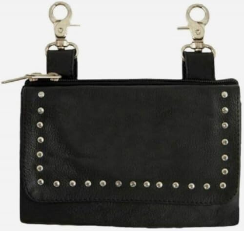 Hip Purse For Women Leather Clipon Purse for Biker Fanny Pack Waist Pack Motorcycle Leg Bag Leather Belt Pouch Crossbody Belt - color: Black
