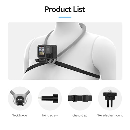 TELESIN Neck Mount SE 2.0 with Air Cushion, Adjustable Chest Strap and Neck Mount for Hands-Free POV Vlogging, for GoPro Hero 13/12/11/10/9, Insta X5/X4/X3/Ace Pro 2, Action 3/4/5 Pro 6, AKASO, etc. - style: Neck Mount Se 2.0 Gray