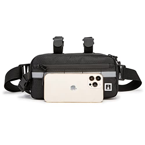 ROYALFAIR Waterproof Bike Handlebar Bag with Reflective Strips & Shoulder Strap, Bicycle Front Frame Storage Pouch for Mountain Road Cycling Commuting (Black) - color: Black
