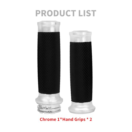 Motorcycle 1" Hand Grips Handlebar Grips Cable Throttle Fit for Harley Touring Street Glide Road King Road Glide Electra Glide Dyna Softail - color: #5 Chrome