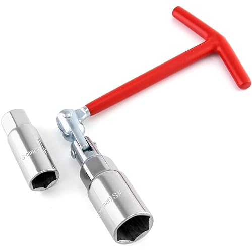 Spark Plug Socket Wrench T-Handle, Universal Spark Plug Remover and Installer Tool for Motorcycles, Small Motor Vehicles, Lawn Mowers, 6mm (5/8") & 21mm (13/16") Sizes