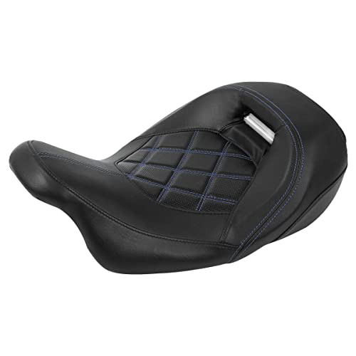 TCT-MOTORPARTS Low-Profile Driver Seat Front Solo Seat Fits for Harley Touring 2009-2023 Electra Street Road Glide CVO Road King Blue Stitching - color: Driver Seat Blue