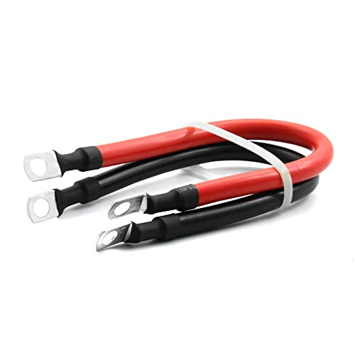 2 AWG 2 Gauge Red + Black Pure Copper Battery Cables Power Inverter Wire Set for Solar, RV, Car, Boat, Automotive 12in 3/8 in Lugs (2PCS) - size: 1 ft