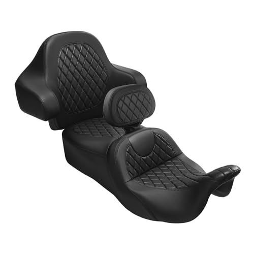 Roadsofa Standard Reach Seat Gel Rider Cushion with Rider Backrest and King Tour Pack Trunk Backrest Pad fit for Harley Touring Road King Street Glide Road Glide Electra Glide 2014-2023 Black Black - color: Gel Style B Black Seat + 2 Backrest