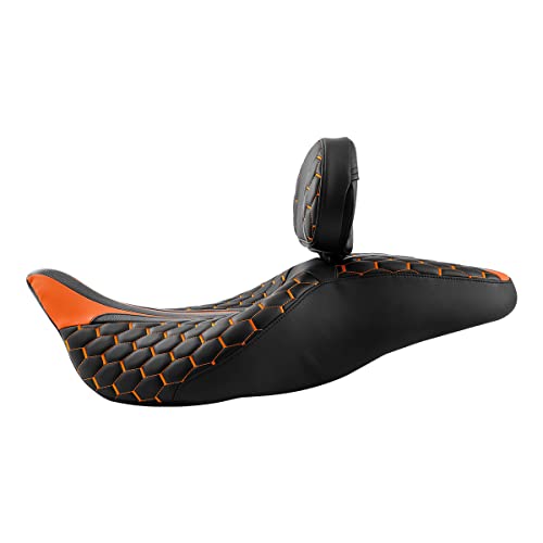 C.C. RIDER Motorcycle Seat Driver Passenger Touring Seat with Backrests for Harley Davison Electra Glide Classic Street Glide Road Glide 2009-2023 - color: Black Orange Seat + Rider Backrest