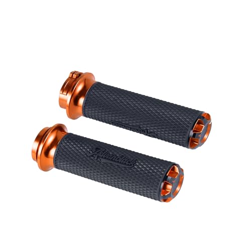 Advanblack AXION Performance Grips, Cable Throttle Hand Grips Compatible with Harley Touring Road Glide Street Glide, Softail - color: Orange