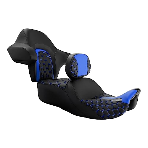Hammock Seat Cushion Motorcycle Passenger Seat Bracket Pad - SLMOTO Rider Driver Sissy Bar Fit for Harley Touring Road King FLHR Street Glide FLHX Road Glide FLTRX Electra Glide FLHT 2014-2023 - color: D Style Red + 2 Backrest 01