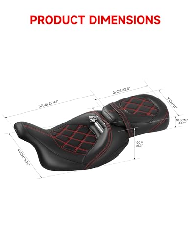 Low-Profile Driver Passenger 2-UP Seat Set Red Stitching Fits for Harley Touring 2009-2023 Road King FLHR Street Glide FLHX Road Glide FLTRX CVO Street Glide FLHXSE Electra Glide FLHTCU - color: Seat Red