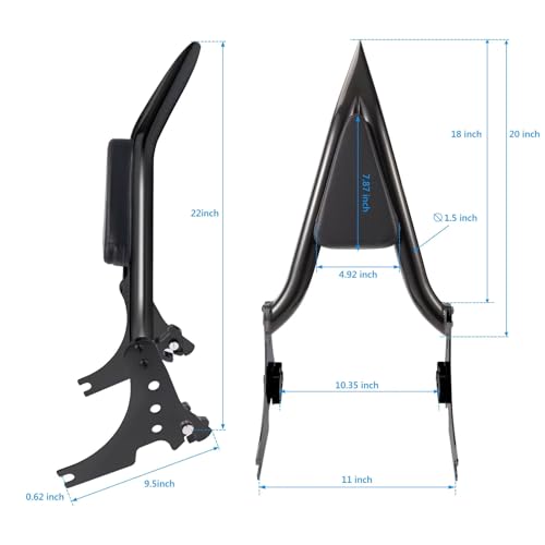 MZS Motorcycle Backrest Sissy Bar, 22" Detachable Passenger Rear Pad Quick Release Accessories Black Compatible with Sportster XL 883 1200 XL883 XL1200 Iron 2004-2022