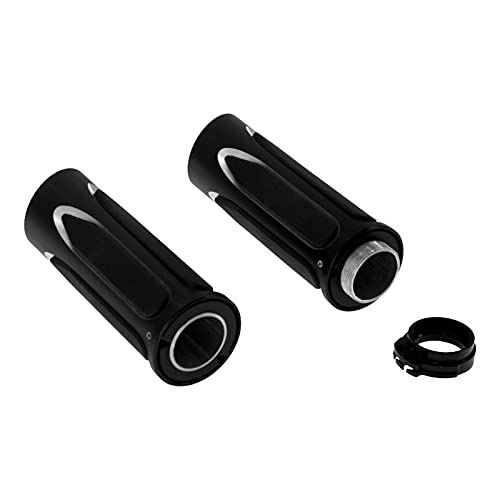 Motorcycle 1" Hand Grips Handlebar Grips Cable Throttle Fit for Harley Touring Street Glide Road King Road Glide Electra Glide Dyna Softail - color: #3 Black&Chrome