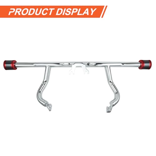 Engine Guard Flat Out Crash Bar for 2014-2025 Harley Touring Street Glide Road Glide Road King Electra Glide Ultra Models (Chrome w/Red CNC) - color: Chrome w/Red CNC