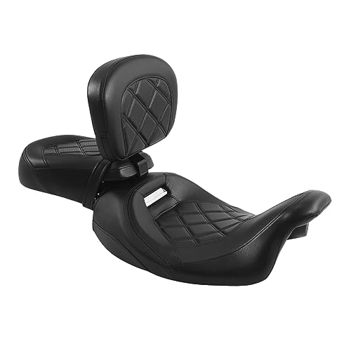 SLMOTO Motorcycle Low-Profile Passenger Seat, Rider Sissy Bar Backrest Pad For Harley Touring CVO Road King Street Glide Road Glide Electra Glide 2014-2023 Black - color: Style B Black Seat + Rider Backrest