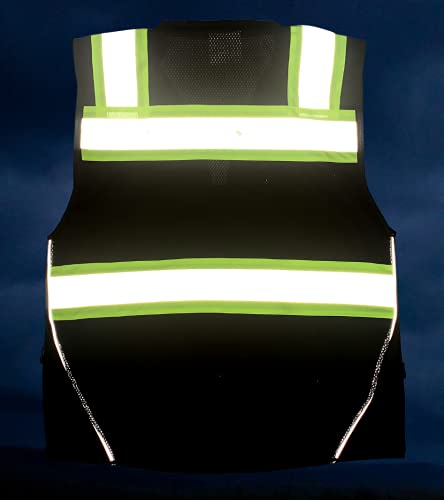 Black Safety Vest, XX-Large, Men's Professional Surveyors Vest with Zipper and Utility Pockets - color: Black, size: XX-Large