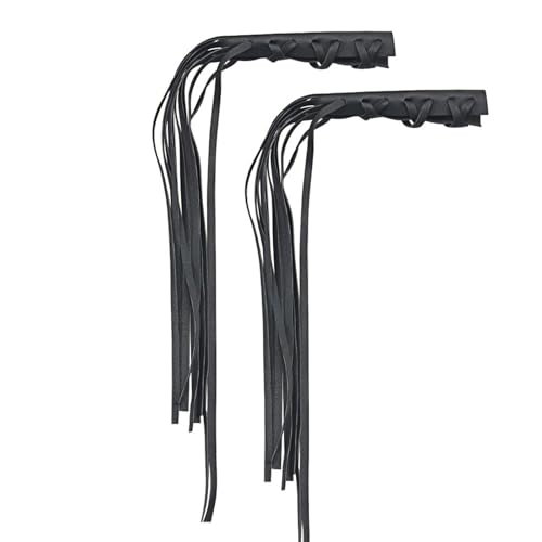 Motorcycle Brake Clutch Covers, Handlebar Tassels Fringe Leather Throttle Grip Covers with Ribbon 2Pcs (Black)