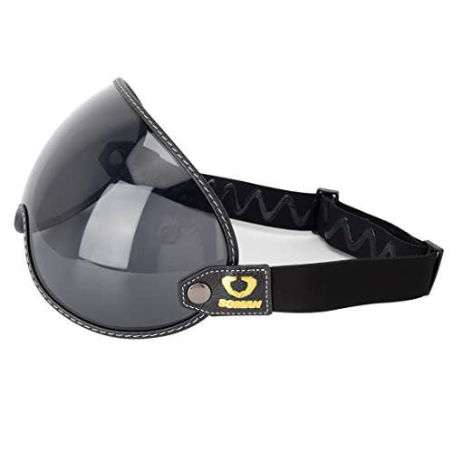 Retro Motorcycle Helmet Shield Bubble Visor, PC Goggles Lens Replacement Universal for 3/4 Open Face Full Helmet Bell Moto-3 (Smoke) - color: Smoke
