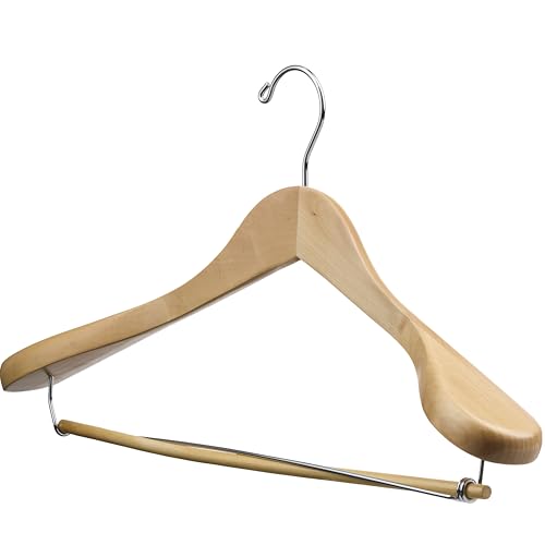 DEILSY™ Natural Suit Hangers for Men with Non-Slip Pants Bar & 360° Swivel Hook - Smooth Finish Wooden Coat Hangers, Heavy Duty Wooden Hanger – Pack of 6 - color: Natural