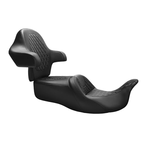 SLMOTO Gel Hammock Seat + Passenger Backrest Pad Sissy Bar Fit for Harley Touring Road King Glide Street Glide Electra Glide 2014-2023 Black Motorcycle 2 Up Rider Driver Seat Cushion - color: Gel Style B Black Seat + Backrest