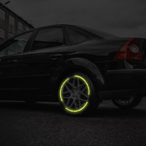 12PCS Reflective Car Wheel Stickers, Night Safety Warning Bicycle Stickers, Anti-Scratch Reflective Rim Decals for Car Motorcycle Cycling Bike (Green) - color: Green