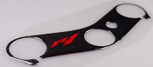 5D Real Carbon, Motorcycle Gas Tank Protector, Tank Pad Sticker, Tank Cap, Fuel Cap Decal, Top Clamp Triple Tree Pad with Keychain for R1, 4 Pcs Per Set