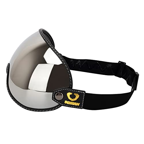 Retro Motorcycle Helmet Shield Bubble Visor, PC Goggles Lens Replacement Universal for 3/4 Open Face Full Helmet Bell Moto-3 (Silver) - color: Silver