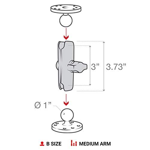 RAM Mounts Medium Double Socket Arm for B Size 1″ Ball Mount Components, RAM Mount Connector Arm, Marine-Grade Aluminum RAM-B-201U - size: 3.7 in.