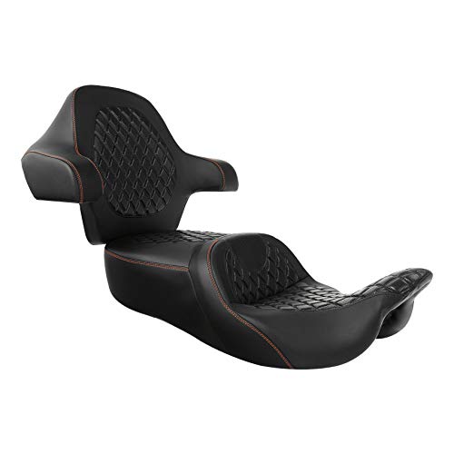 C.C. RIDER Driver Passenger Seat with Wrap-around King Tour Trunk Backrest Pad Sissy Bar fit for Harley Touring Road King FLHR Street Glide FLHX Road Glide FLTRX Electra Glide 2014-2023 - color: 04# Brown+ Backrest