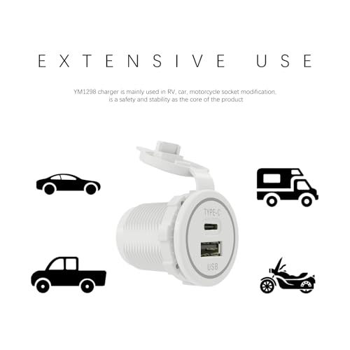 RV USB C Socket Input 12V/24V Fast CHERGER Waterproof with Cap Type C USB Car Charger Socket for Car, Boat, Golf Cart, Bus, RV, Golf, Automotive Marine ATV Truck