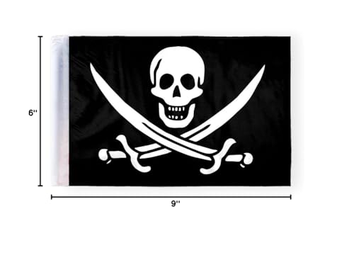 AGAS Calico Jack Rackham Pirate Motorcycle Flag 6x9 inch - Double-Sided Printed 2-Ply Durable Knitted Polyester - 0.75 inch Sleeve- Fits on 3/8" Mount Pole - color: Calico Jack Rackham