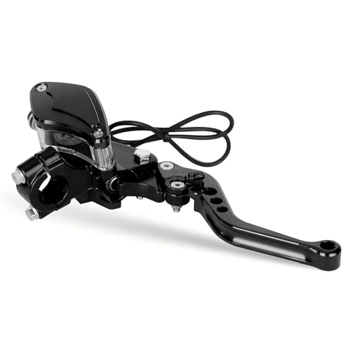 Universal Motorcycle Brake Clutch Pump Lever with Dual Hydraulic Master Cylinder Reservoir Set Left & Right CNC Suitable for 50-300cc Motorcycles with 7/8" 22mm Handlebars - color: Black