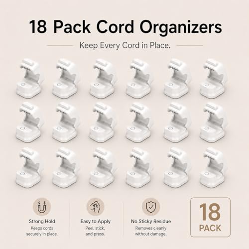 nyareka18-Pack Adhesive Cable Organizer Clips for Desk, White | Strong acrylic adhesive, One-hand spring lock, Compact keycap design, Residue-free removal, Black & White options - color: White