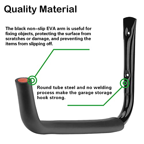 6 Set Garage Hooks - Wall Mounted, Heavy Duty, 7 Inch Large, Extension Cord Hanger, J Hooks for Ladder, Mowers, Cable Bracket - Black - size: 7 Inch- 6 Set