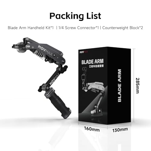 MOVMAX Blade Arm Handheld Kit for DJI Pocket 3, Insta 360, and GoPro Hero 12 Action Cameras, Handheld Stabilizer/N2 Arm Technology/Universal Locking Screw - style: Handheld Kit