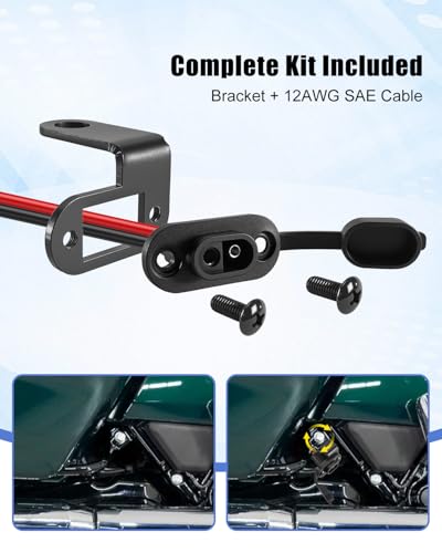 Motorcycle Battery Charger Bracket Fit for Harley Road Glide FLTRX & Street Glide FLHX 2024-2025, 304 Stainless Steel Mount with Cable Holder, External Charger Connector