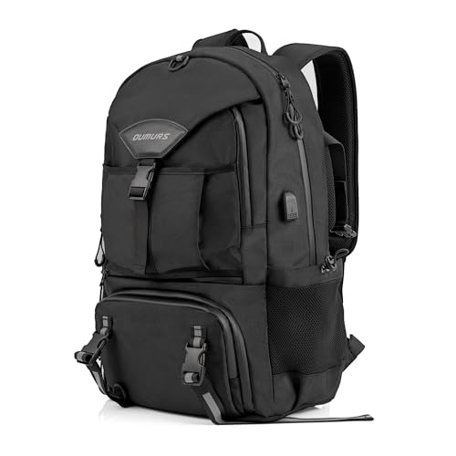 Oumurs Motorcycle Backpack 50L, Waterproof 1680D Oxford Fabric, Expandable, Motorbike Helmet Bag, Reflective, Helmet Strap, USB, Large Capacity, Laptop Rucksack, Long Distance Travel Backpack, Black - color: Black