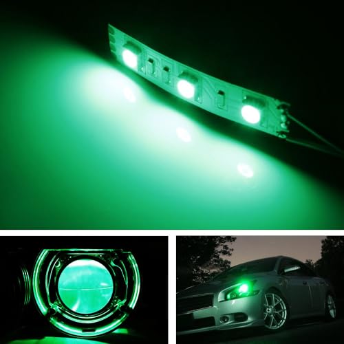 iJDMTOY Green 3-SMD-5050 LED Accent Ambient Lighting Ribbons Compatible with Car Motorcycle Projector Demon Eyes Retrofit - style: Green