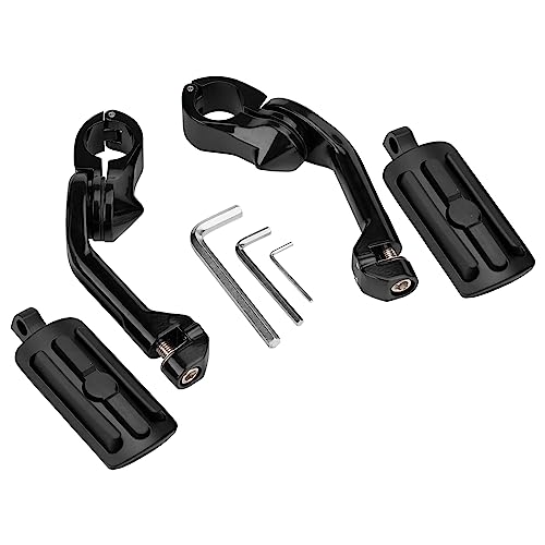Motorcycle 1.25" Long Angled Highway Footpegs Adjustable Foot Pegs Footrests with Clamps Mounts kit Compatible with Harley Touring Sportster Softail Road Glide with 1 1/4 inch Engine Guard