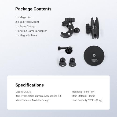 NEEWER Motorcycle Bicycle Handlebar Clamp Holder Magnetic Car Mount Accessories Kit Compatible with Insta360 X5 X4 X3 GoPro DJI AKASO Action Cameras, 360° Ball Heads for POV Video Recording, CA175 - style: CA175