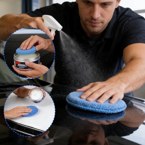 REGUICORP Polishing Pad 8 PCS, 5 Inch Diameter Round Microfiber Applicator Pad, Washable Reusable Car Wax Applicator Pad for Car Cleaning and Fine Polishing (Yellow and Blue)