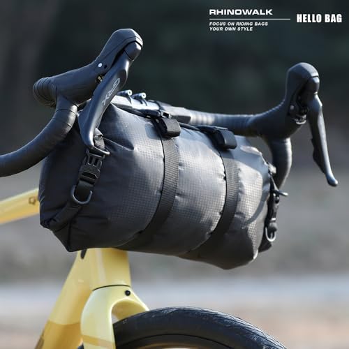 Rhinowalk Bike Handlebar Bag Bicycle Front Tube Bag Lightweight Waterproof Roll Bag 12L with Shoulder Strap for Mountain Road Bike Cycling Accessories(Black)