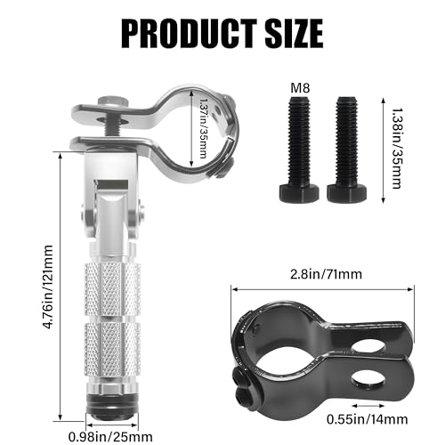 M8 Motorcycle Foot Pegs Folding Rearsets-90 Degree Foldable Footrest Fit 0.86-1.37in Brackets, Anti-Skid CNC Footpegs with Rubber Gasket for Pit Bike Dirt Bike Adventure Touring Bikes (Silver) - color: Silver