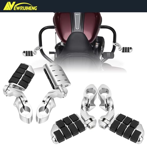 1.25" Motorcycle Highway Footpegs Adjustable Highway Pegs Compatible with Harley Davidson Touring Road King Road Glide Street Glide Electra Glide Sportster with 1 1/4" Highway Bar Chrome