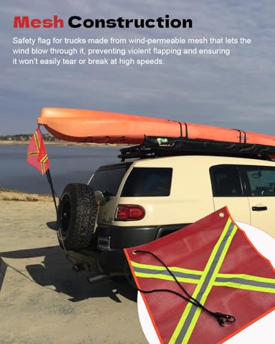 Reflective Safety Flag, PVC Mesh Warning Flags with Cross Reflective Strip 18 x 18 Inch Warning Flag with Wire Loop and Snap Hook for Truck Hunting Bike Trailer Hauling (Red-8 Pack) - color: Red Warning Flag