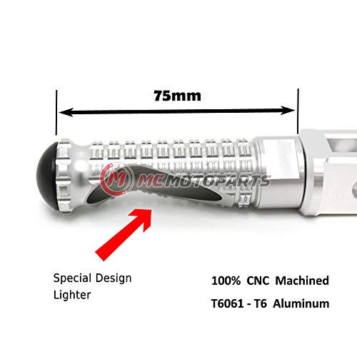 MC MOTOPARTS MPRO Silver CNC Rider Foot Pegs Compatible with YZF R1 00-21 YZF R6 03-19 YZF R1M 15-21 R1S 16-19 - color: Silver, size: No Extension