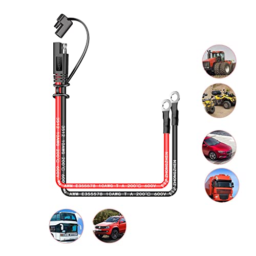 iMESTOU 10AWG SAE Cables 2 Pin Quick Disconnect Plug to O Ring Terminal Harness 1 Feet Extension Charge Cables SAE Connectors for 12V/24V Motorcycle, ATV, Lawn Mower, Truck(2)
