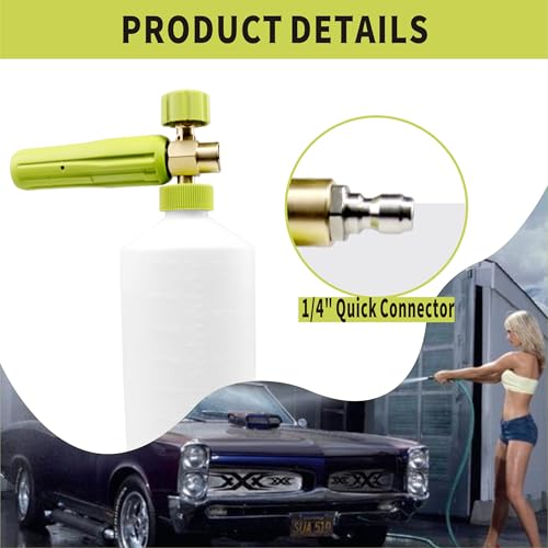Foam Cannon 1 L Bottle Car Wash Snow Foam Lance with 1/4" Quick Connector Pressure Power Jet Washer Quick Release Adjustable Nozzle - color: Foam Gun